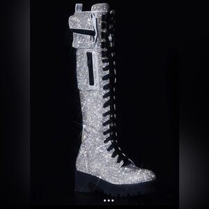 Dolls Kill Glittering Silver Lace-Up Boots